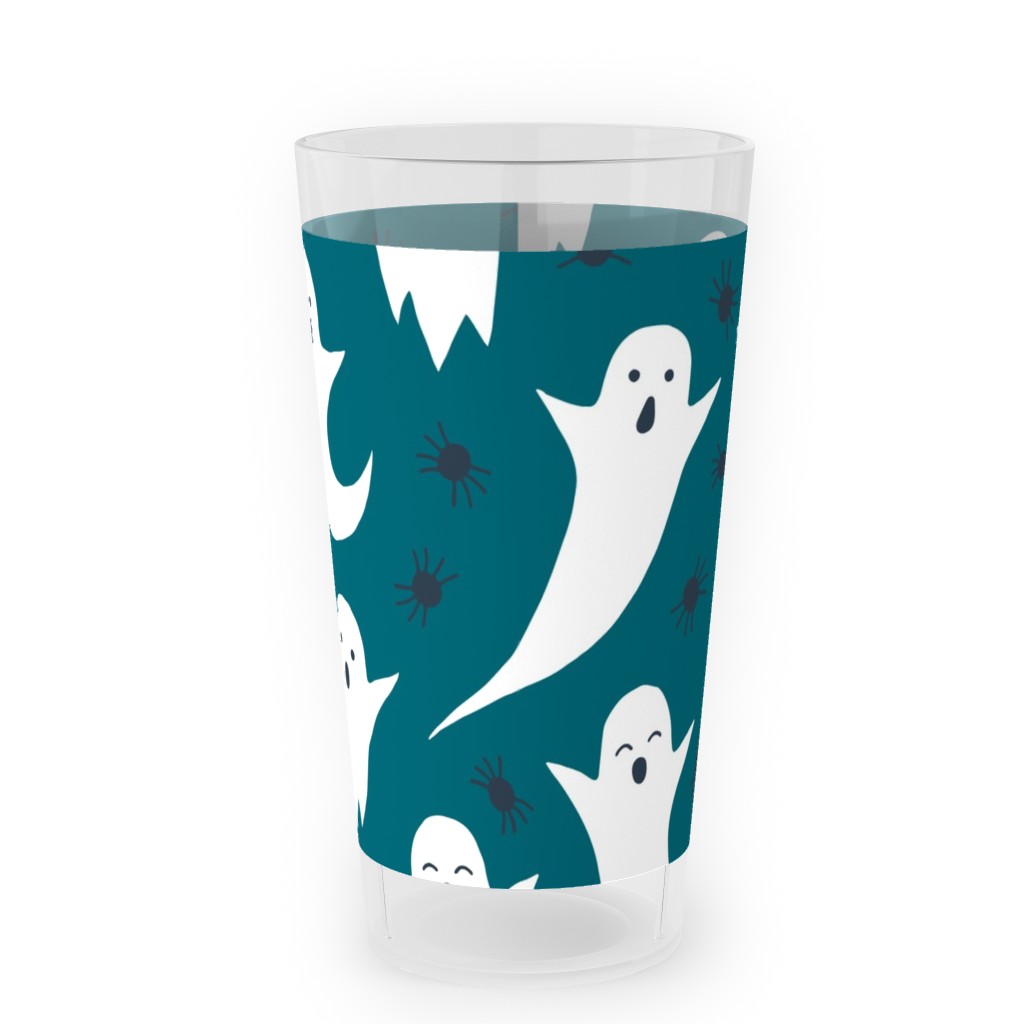 Halloween Ghosts - Dark Teal Outdoor Pint Glass, Green