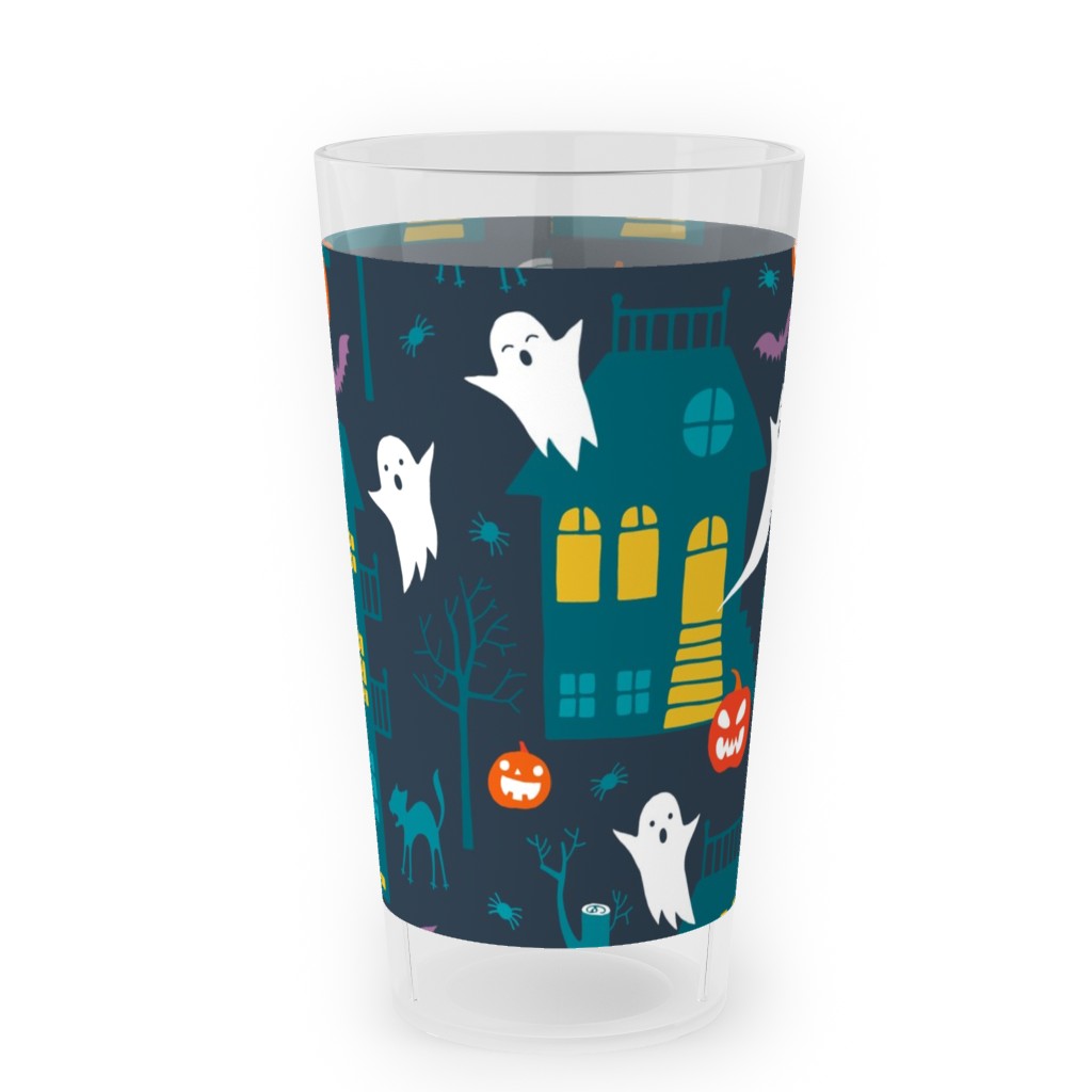 Haunted Halloween Houses - Multi Outdoor Pint Glass, Multicolor