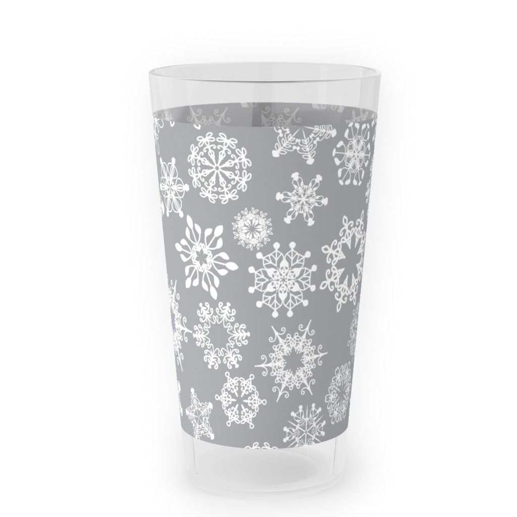 Snowflake Silver Outdoor Pint Glass, Gray