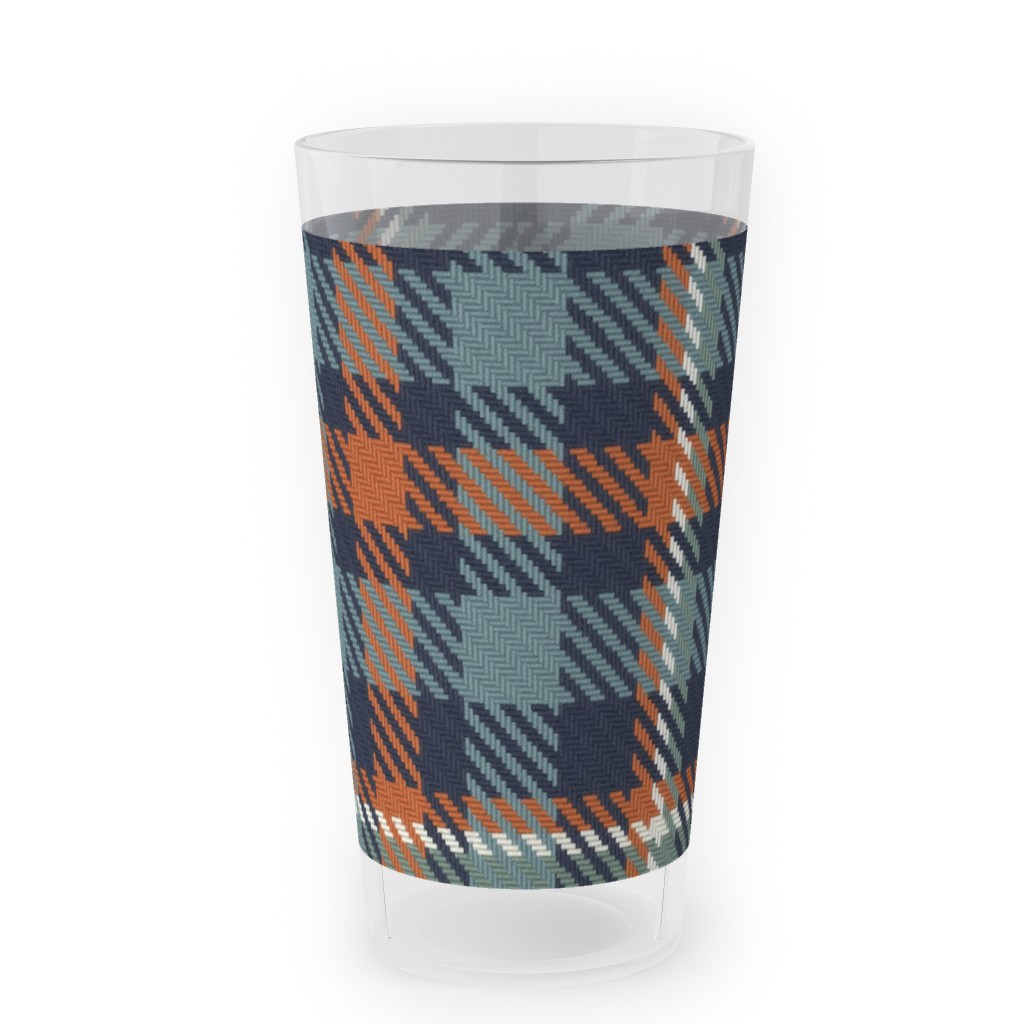 Plaid - Terracotta and Blue Outdoor Pint Glass, Blue