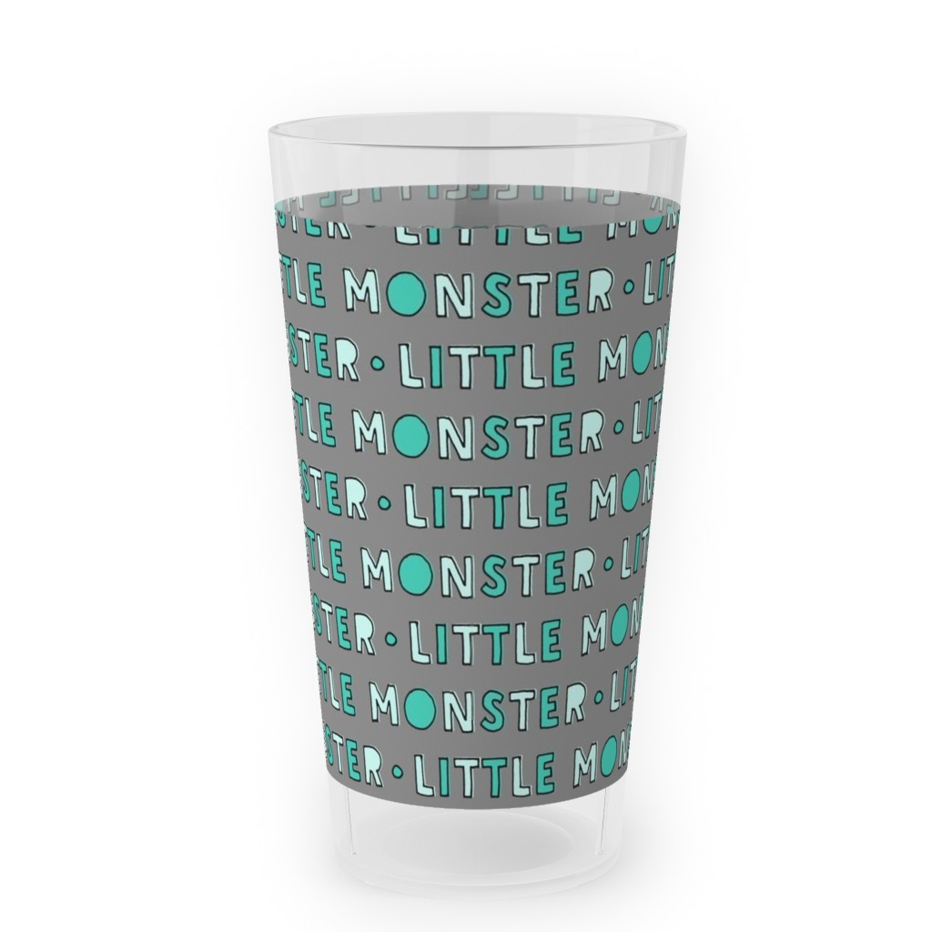 (Small Scale) Little Monster || Green on Grey Outdoor Pint Glass, Green