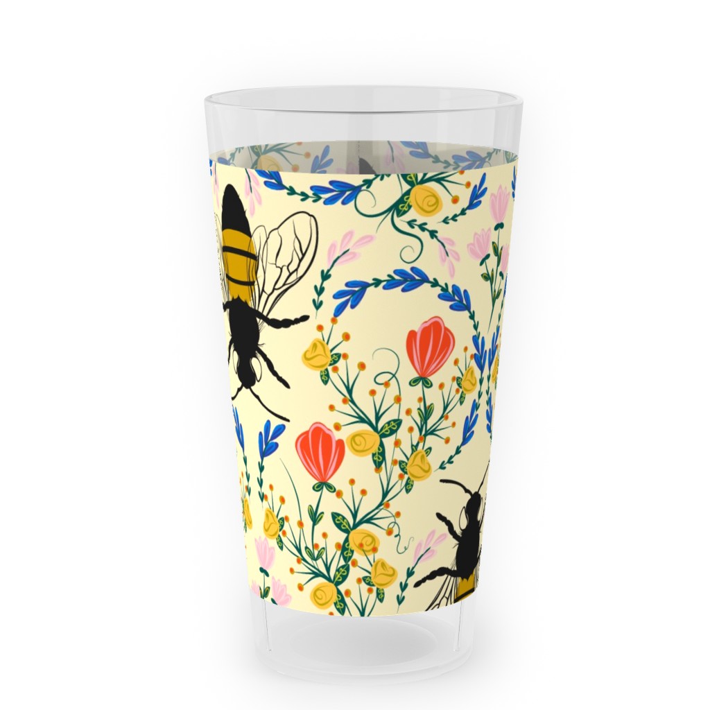Bee Garden - Multi on Cream Outdoor Pint Glass, Yellow