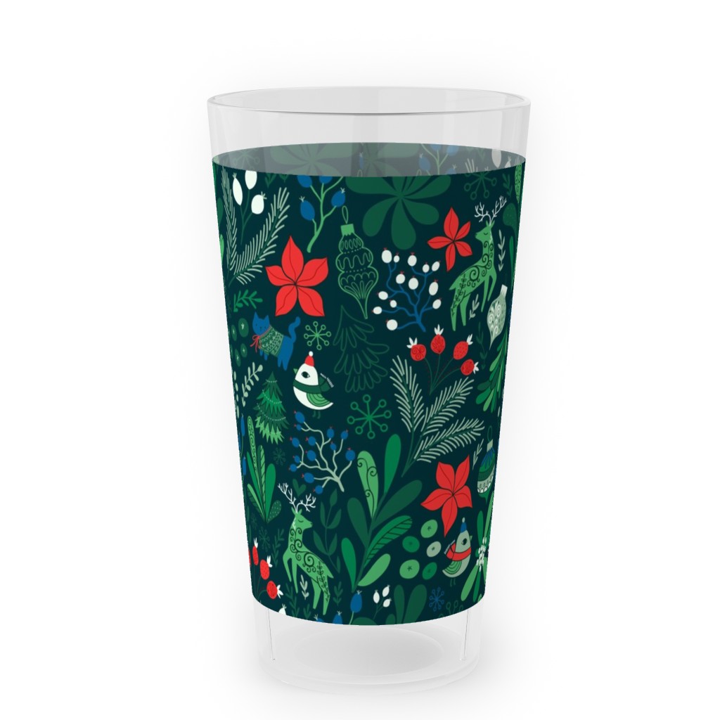 Merry Christmas Floral - Dark Outdoor Pint Glass, Green