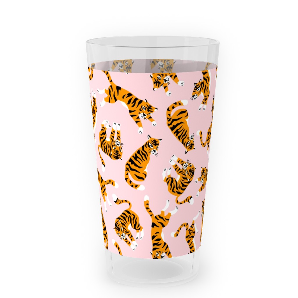 Tigers on Pink Backround Outdoor Pint Glass, Pink