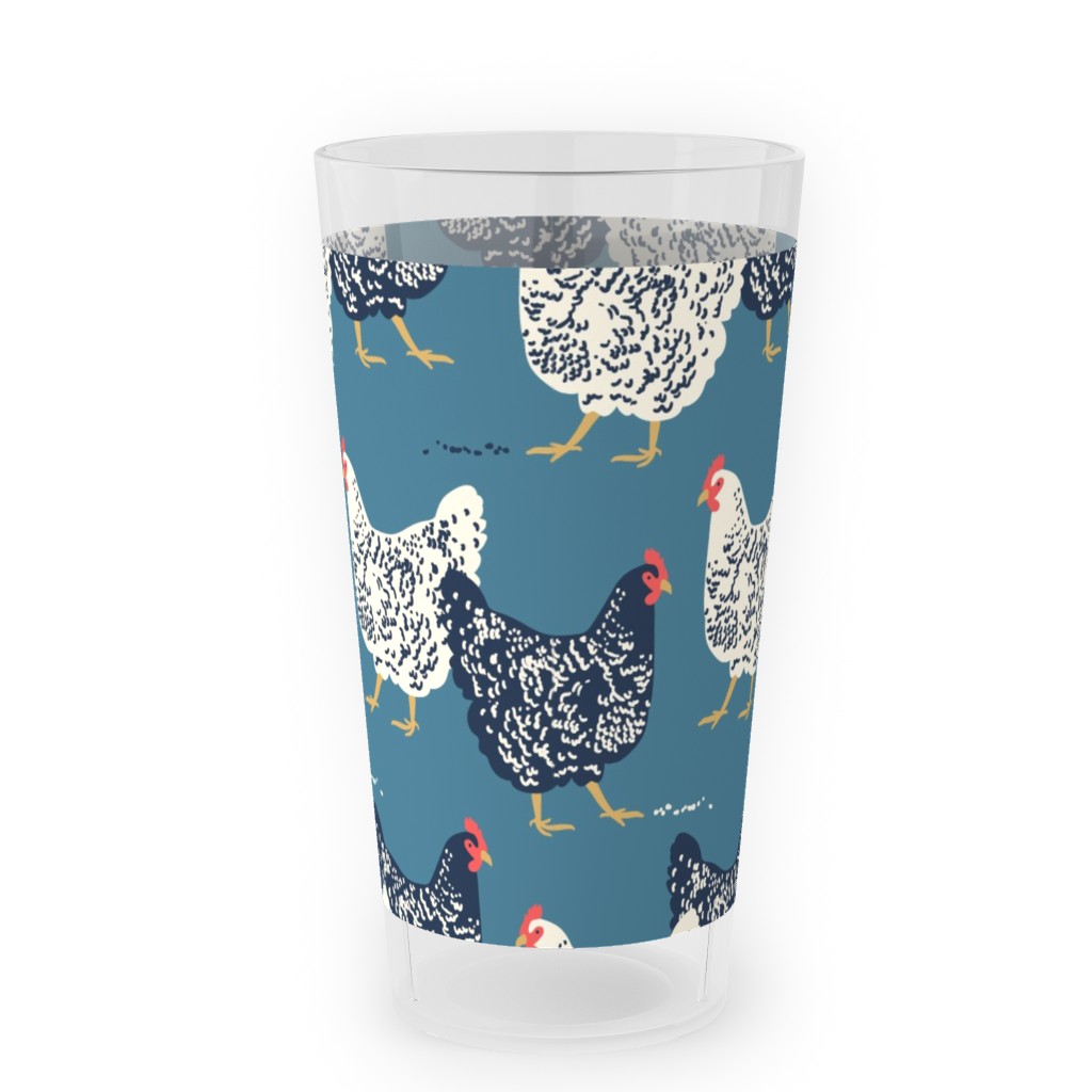 Farmhouse Chickens - Blue Outdoor Pint Glass, Blue