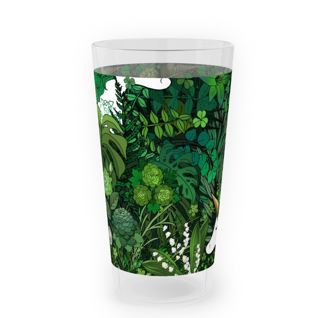 Irish Unicorn in a Green Garden Outdoor Pint Glass, Green