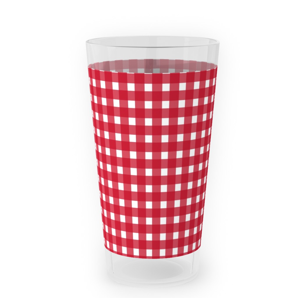 Classic Gingham - Red Outdoor Pint Glass, Red