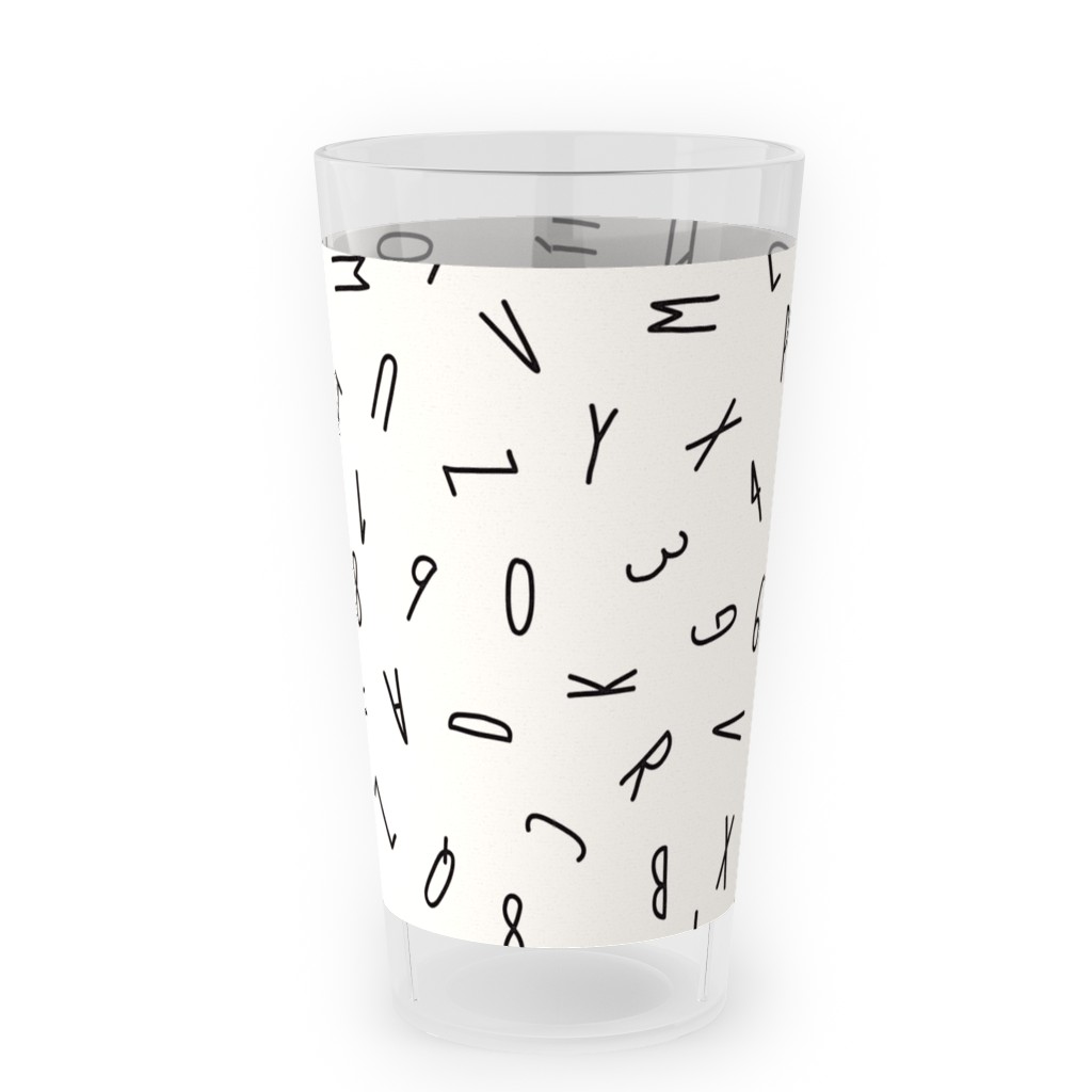 Little Alphabet - Ivory and Black Outdoor Pint Glass, Beige