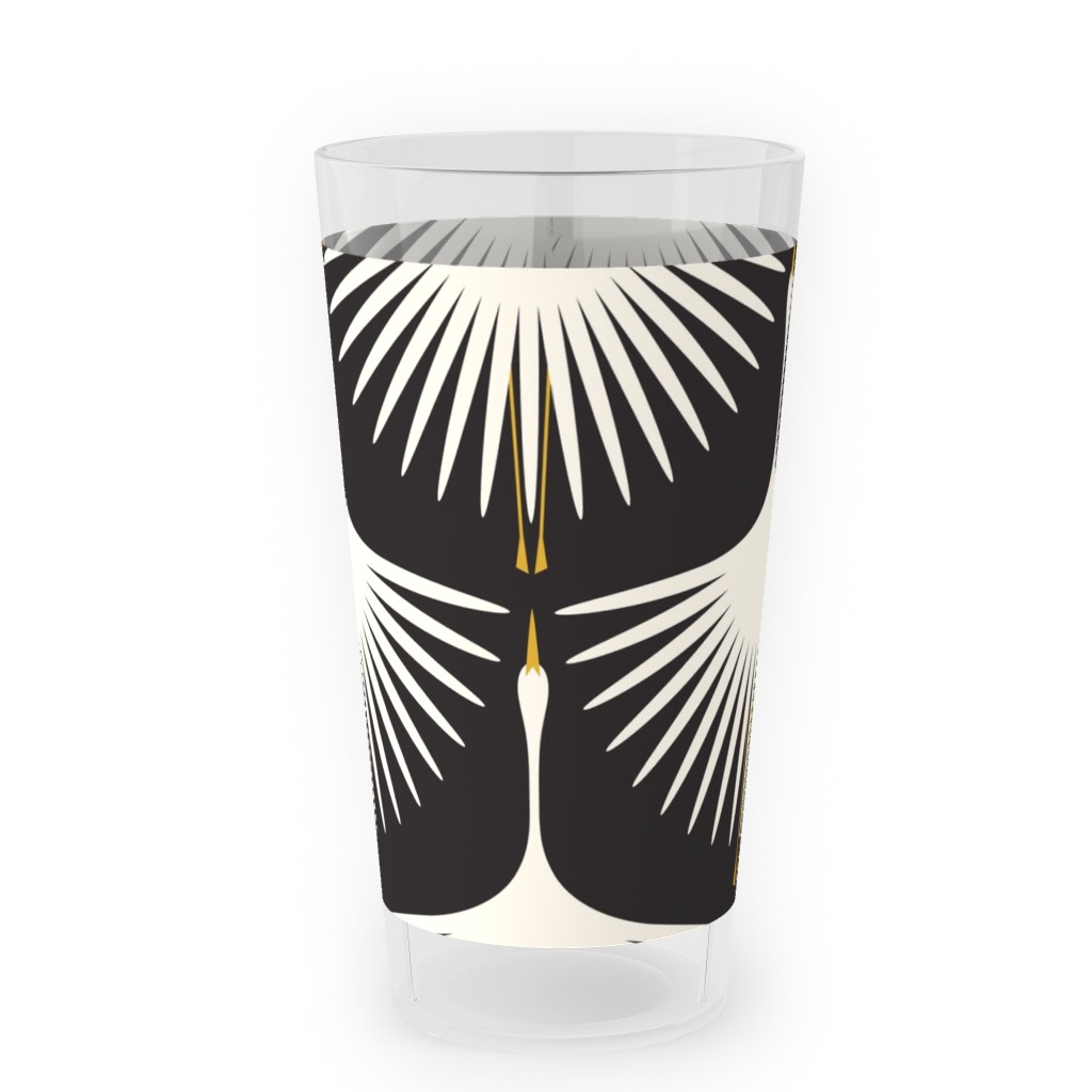 Art Deco Swans Outdoor Pint Glass, Black