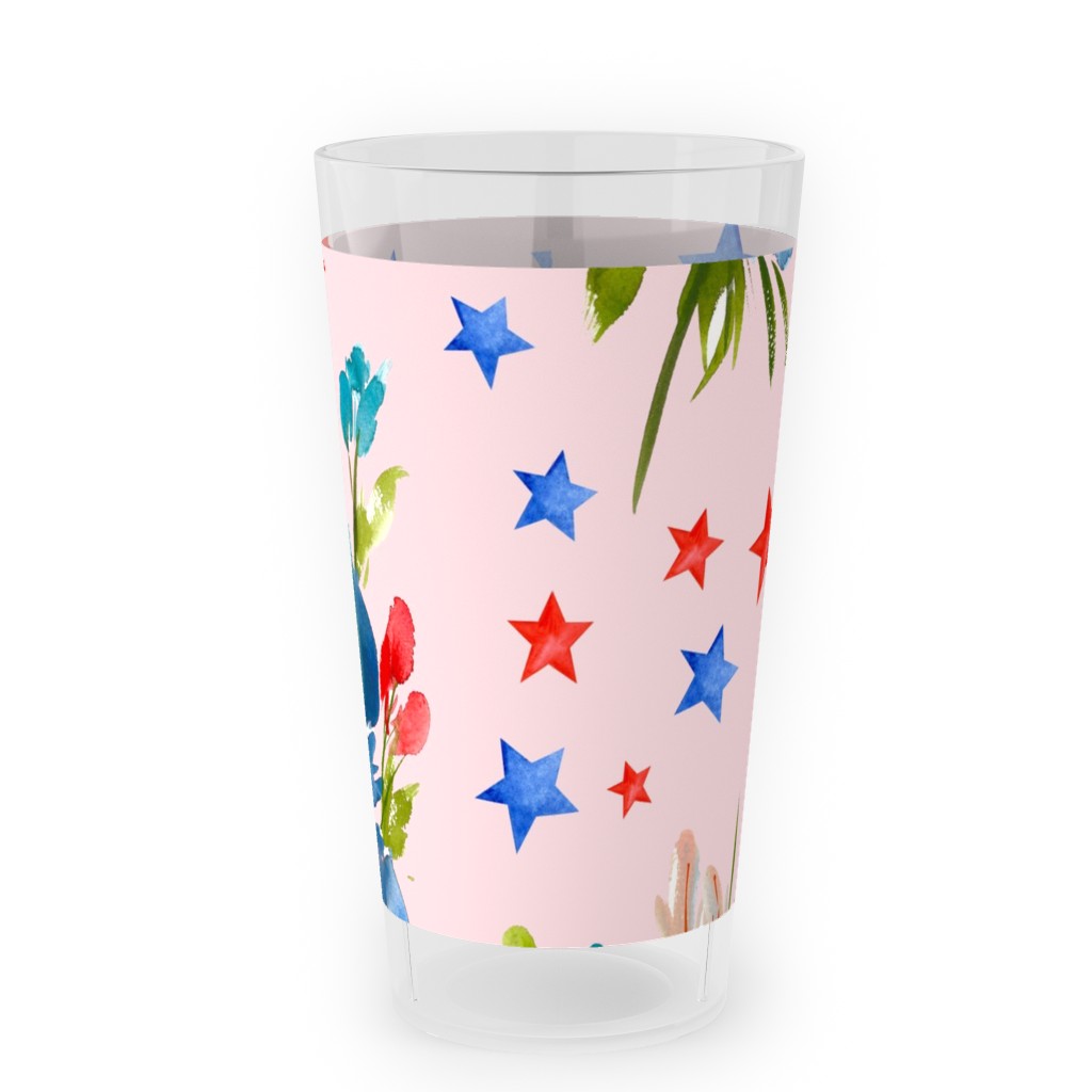 4th of July Florals - Pink Outdoor Pint Glass, Pink