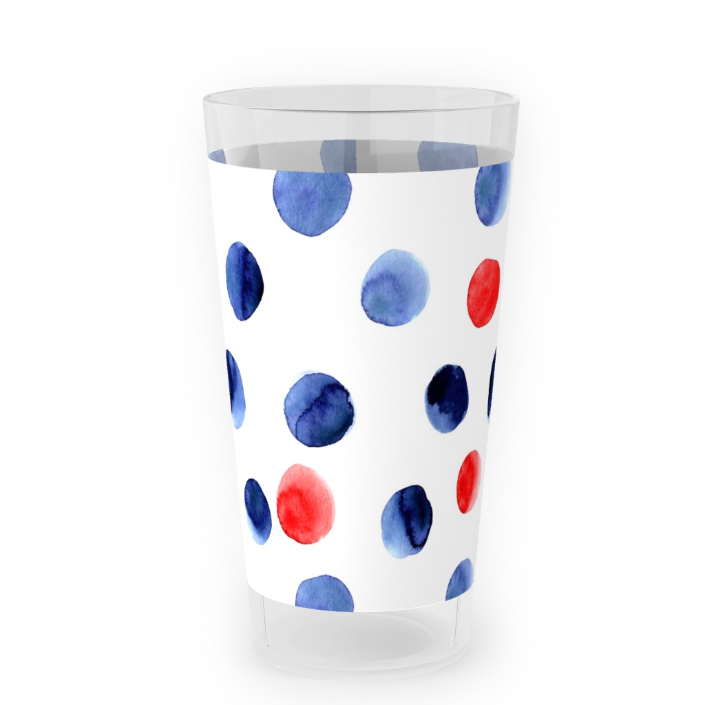 Red and Blue Watercolor Dots Outdoor Pint Glass, Blue