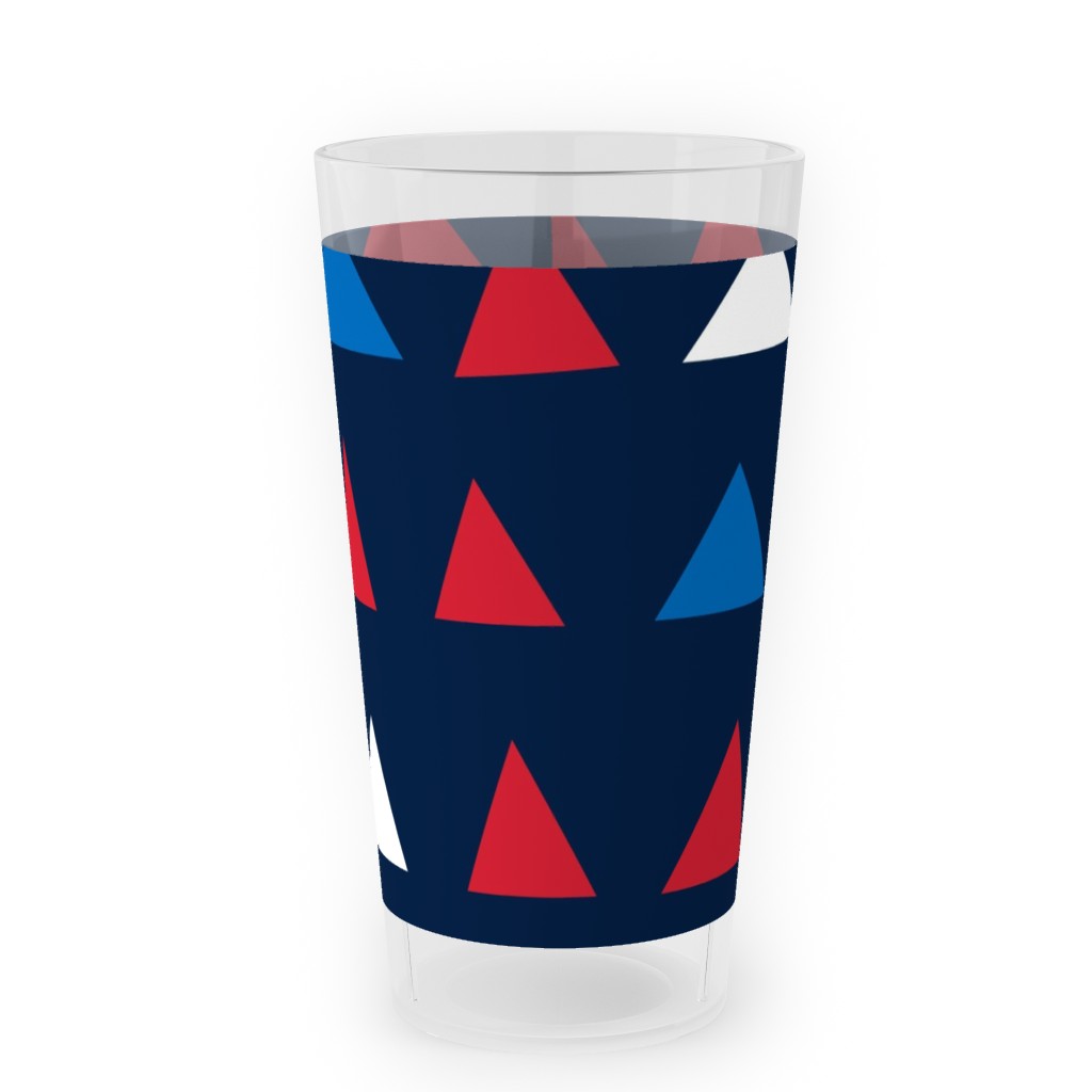 Triangles - Red White and Blue Outdoor Pint Glass, Blue
