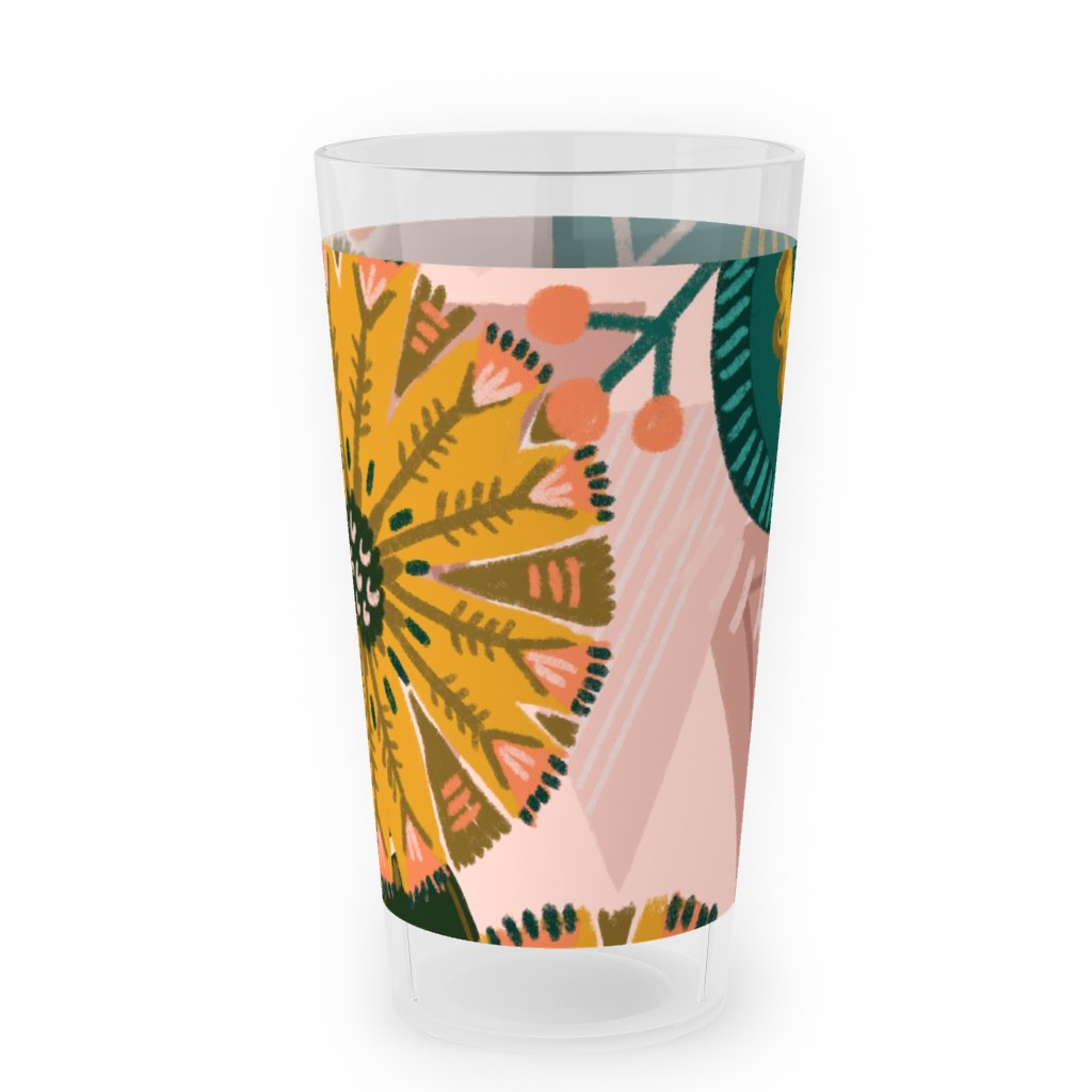 Boho Tropical - Floral - Pink Outdoor Pint Glass, Multicolor