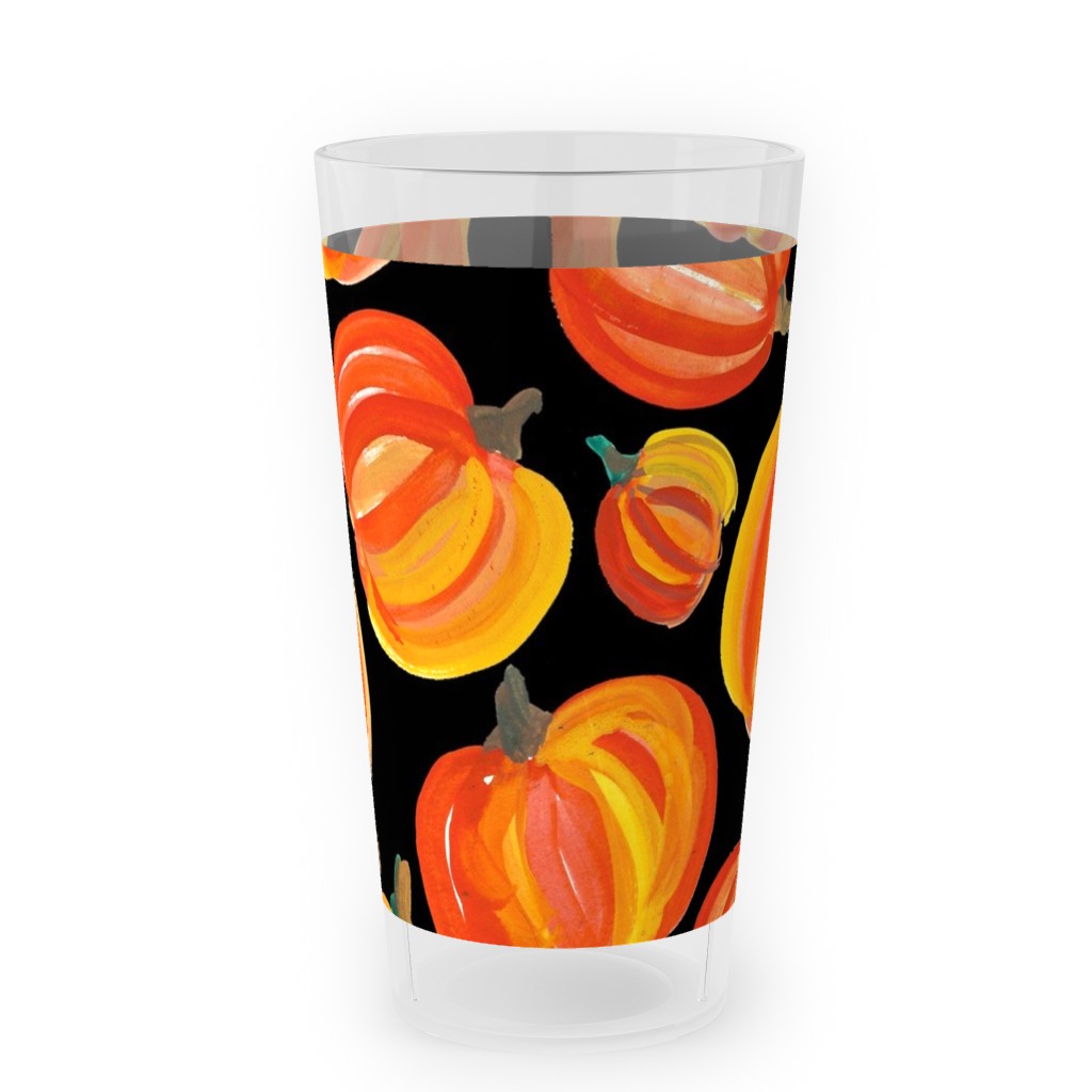 Watercolor Pumpkins - Black Outdoor Pint Glass, Orange