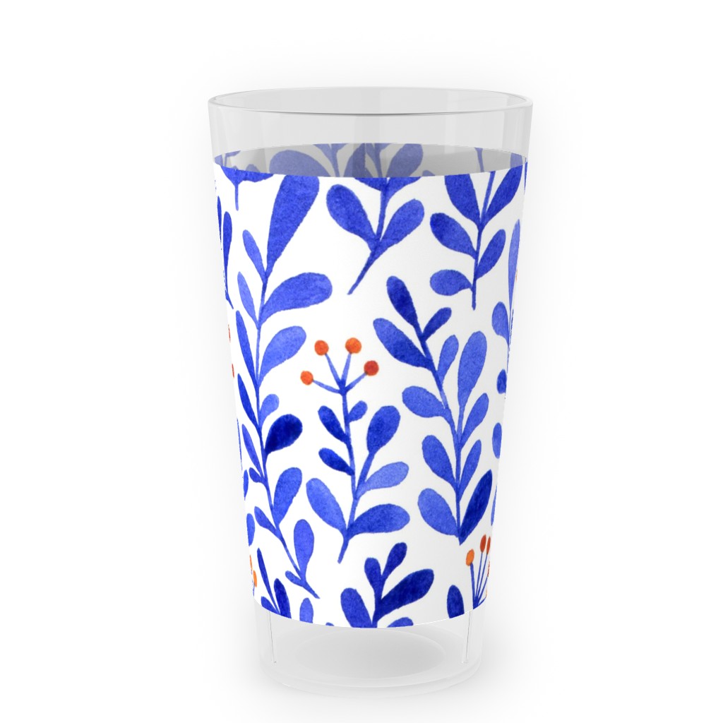Leaves - Blue Outdoor Pint Glass, Blue