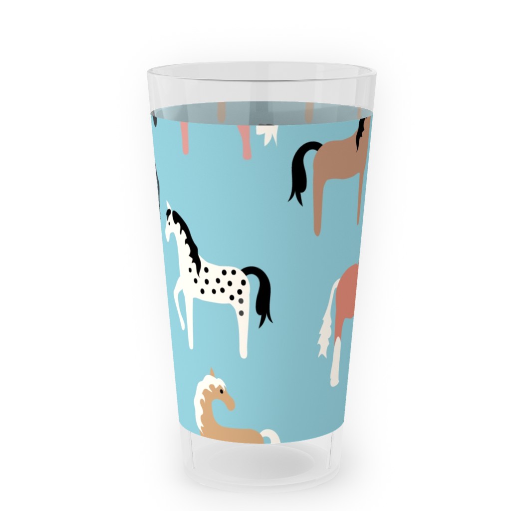 Horse Party Outdoor Pint Glass, Blue