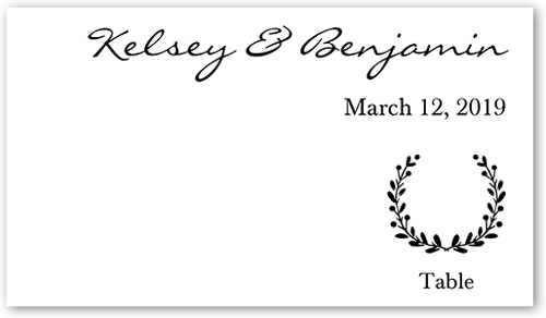 Refined Monogram Wedding Place Card, Black, Placecard, Matte, Signature Smooth Cardstock