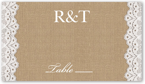 Burlap And Lace Wedding Place Card, Beige, Placecard, Matte, Signature Smooth Cardstock