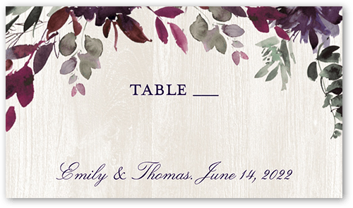 Harvest Time Florals Wedding Place Card, Purple, Placecard, Matte, Signature Smooth Cardstock
