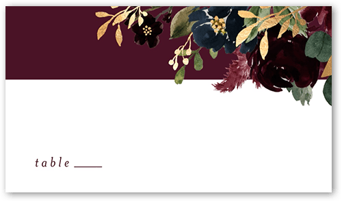 Bouquet Garland Wedding Place Card, Purple, Placecard, Matte, Signature Smooth Cardstock, Spiced Wine