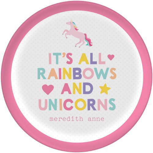 Emoji Rainbow Unicorn Plate, 10x10, Pink