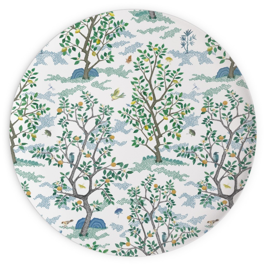 Citrus Trees - Blue and Green on White Plates, 10x10, Green, Classic Green
