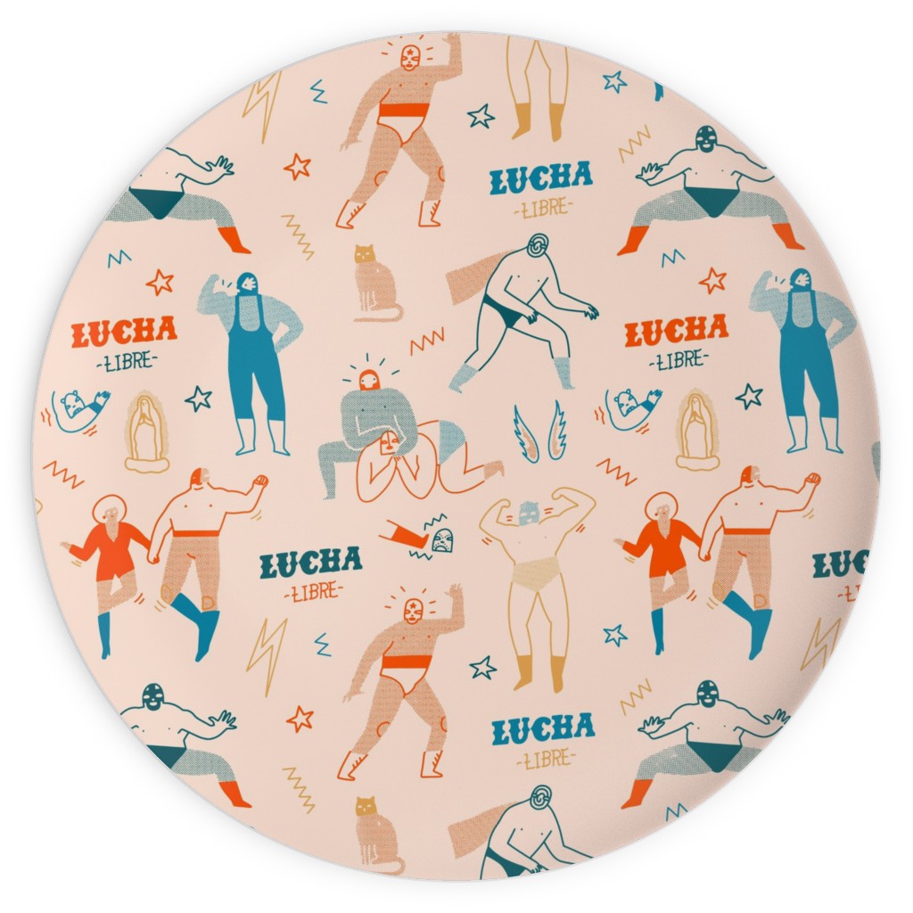 Mexican Lucha Libre - Beige Plates, 10x10, Beige, Pearl