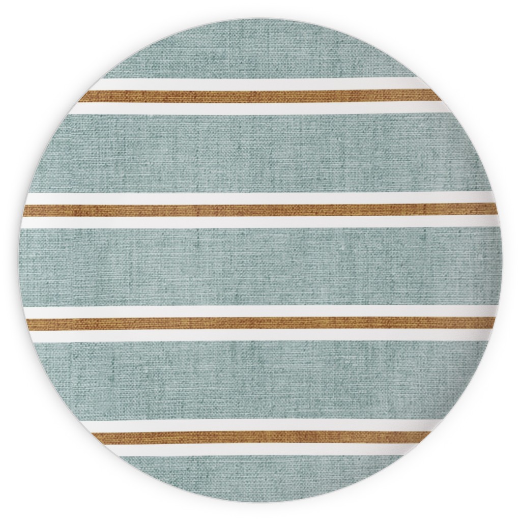 Stripes, Magnolia Flowers Coordinate - Rust on Blue Plates, 10x10, Green, Classic Green