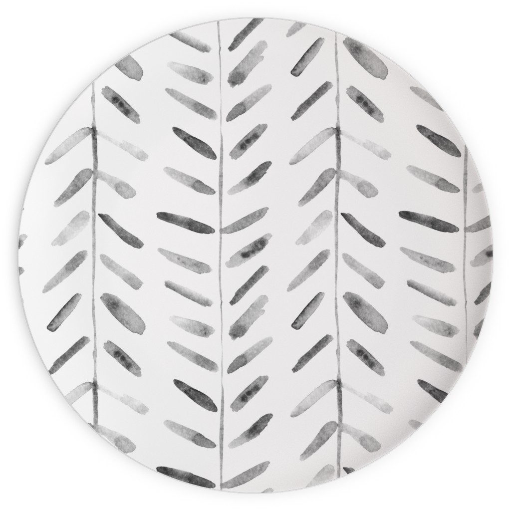 Noir Watercolor Abstract Geometrical Pattern for Modern Home Decor Bedding Nursery Painted Brush Strokes Herringbone Plates, 10x10, White