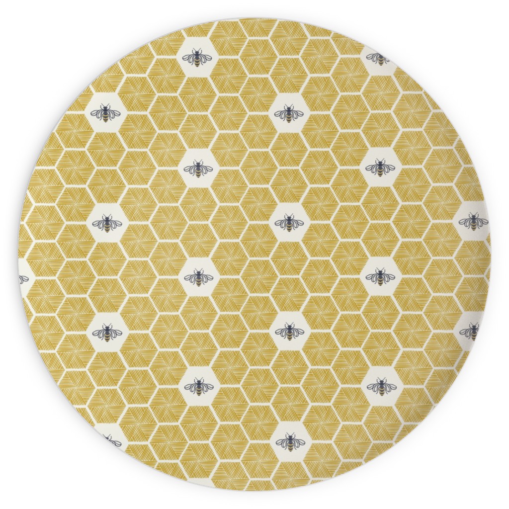 Bees Stitched Honeycomb - Gold Plates, 10x10, Yellow