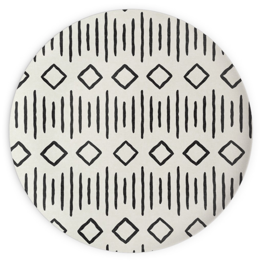 Diamond Fall - Mud Cloth - Onyx on Bone - Mudcloth Farmhouse Tribal - Lad19bs Plates, 10x10, Beige, Pearl