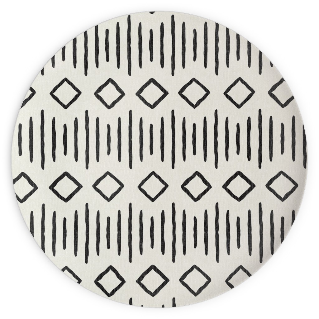 Diamond Fall - Mud Cloth - Onyx on Bone - Mudcloth Farmhouse Tribal - Lad19bs Plates, 10x10, Beige