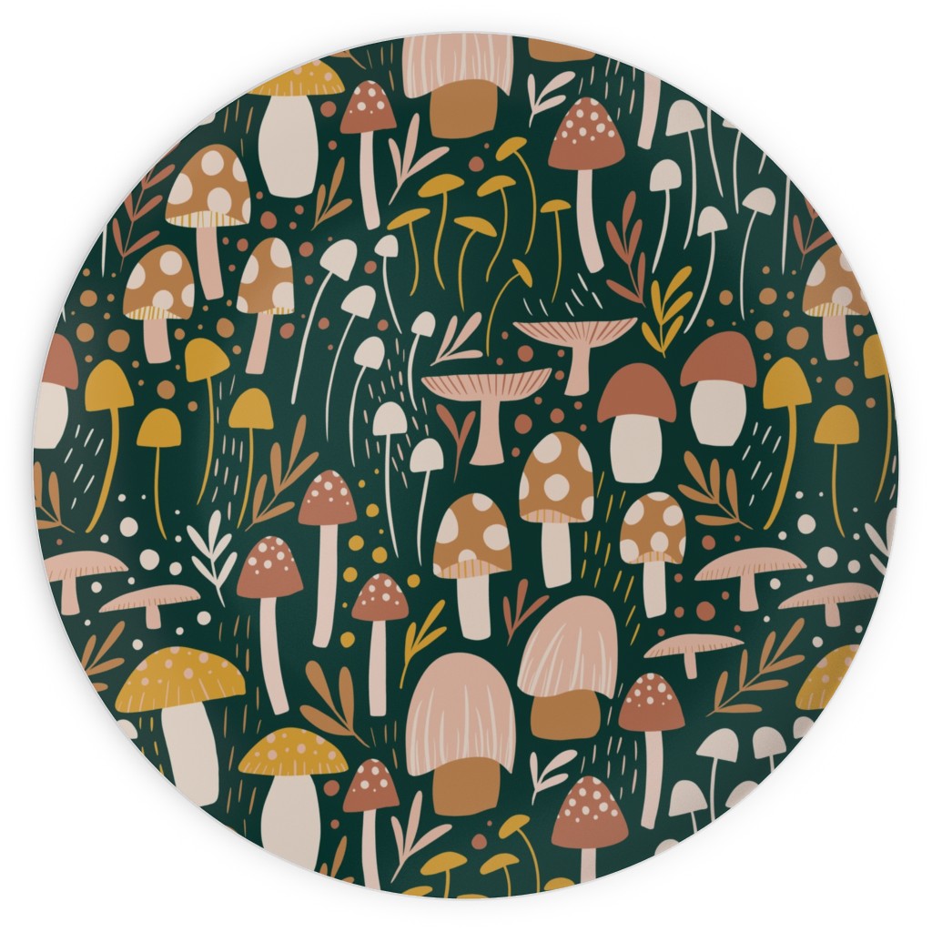 Woodland Mushroom Meadow - Green Plates, 10x10, Green