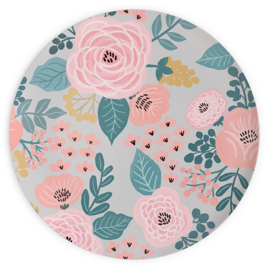 June Botanicals - Gray Plates, 10x10, Pink, Bright Pink