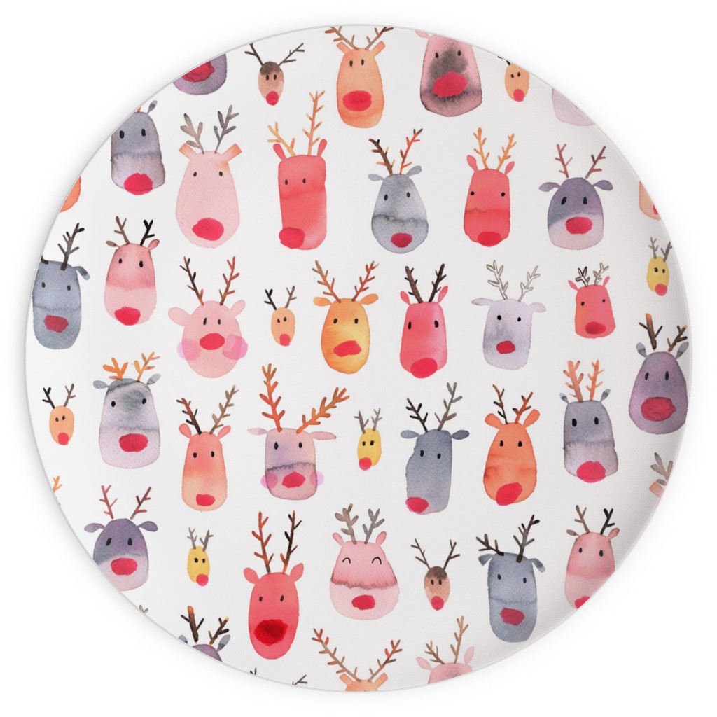 Rudolph Reindeers Plates, 10x10, Red, White