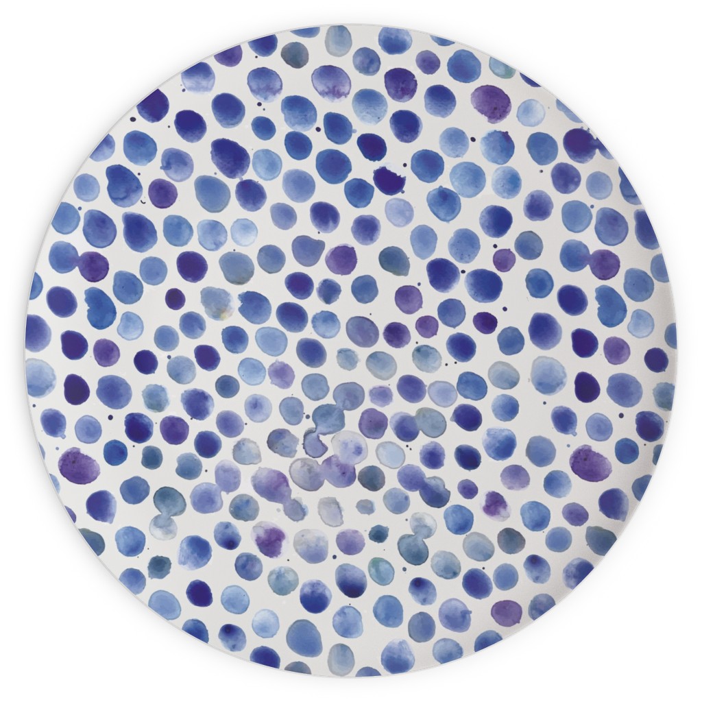 Watercolor Finger Dots - Blue Plates, 10x10, Blue