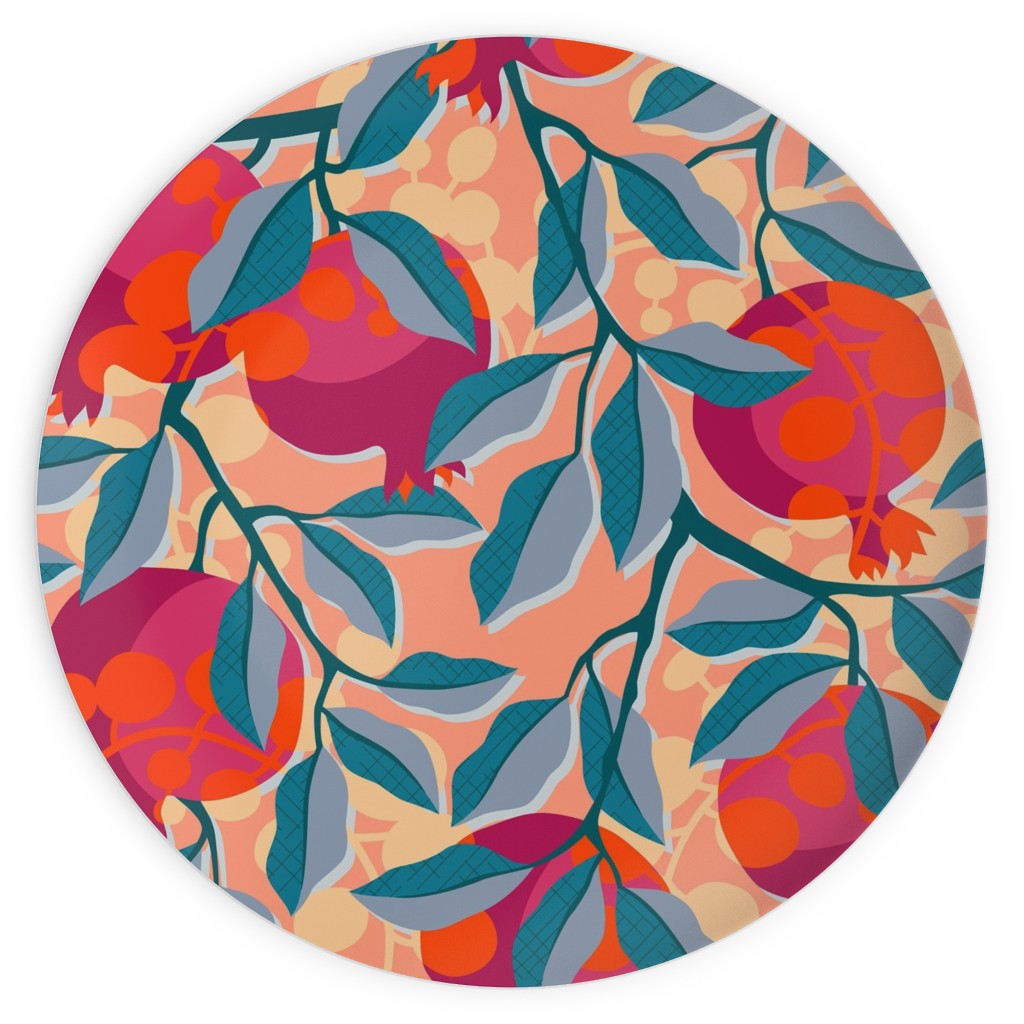 Retro Pomegranate- Pink and Blue Plates, 10x10, Multicolor