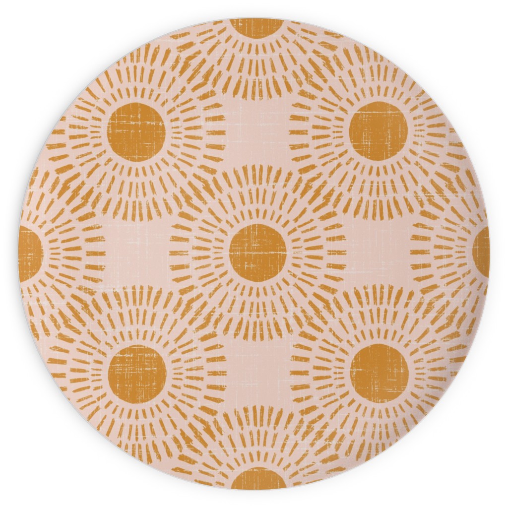 Sunburst - Pale Pink and Burnt Orange Plates, 10x10, Pink