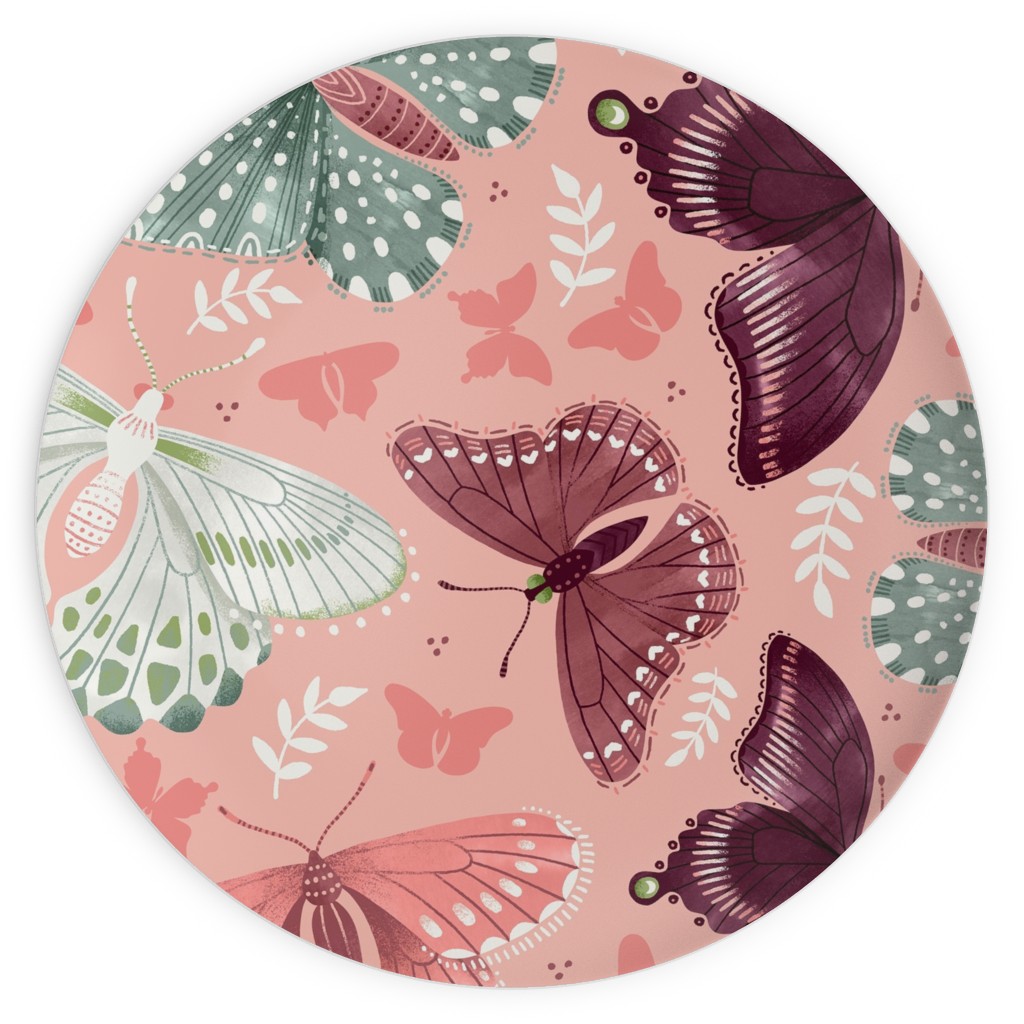 Romantic Butterflies on Pink Plates, 10x10, Pink