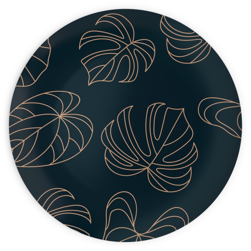 Minimalist Monstera Leaves - Dark Plates, 10x10, Blue, True Blue