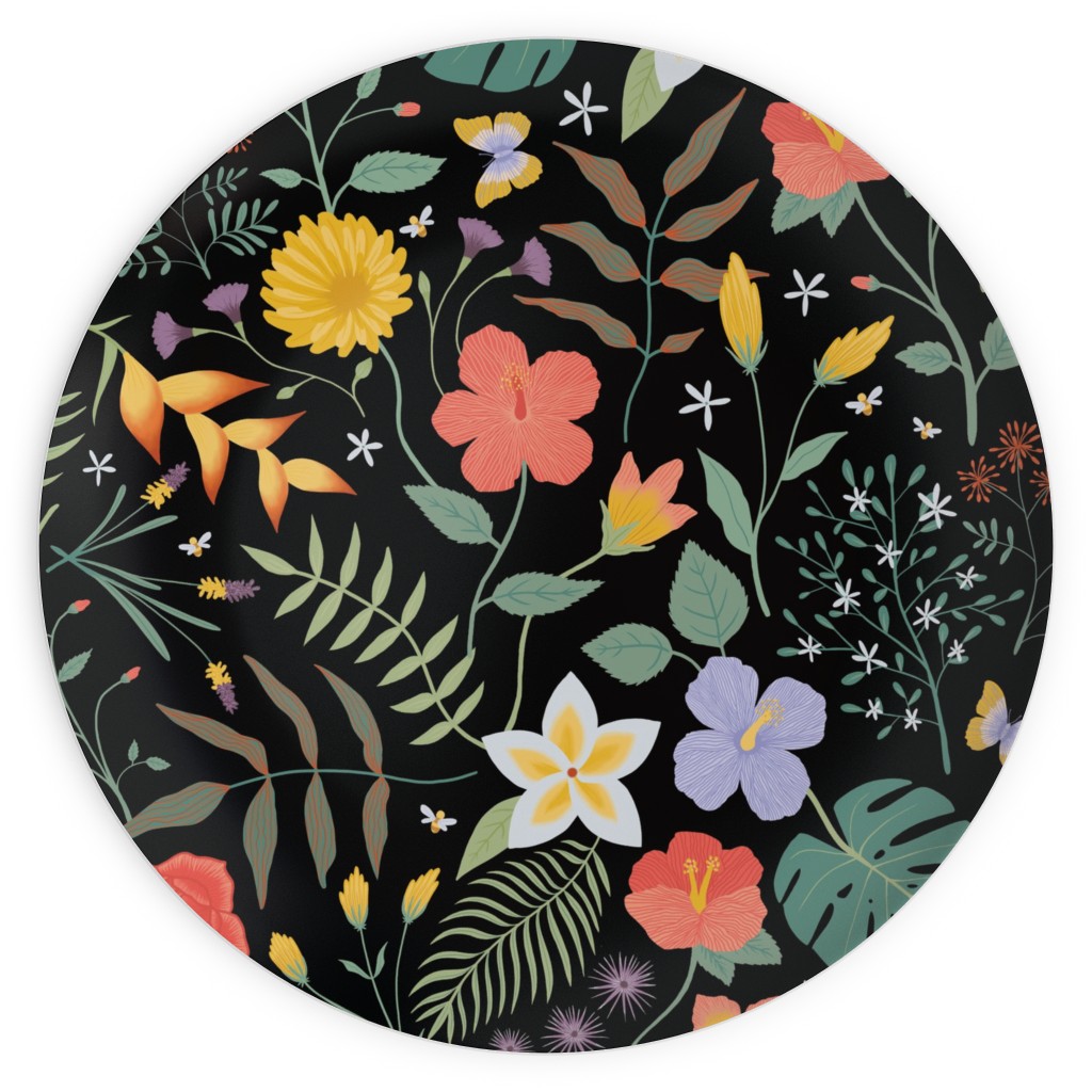 Hawaii Floral - Black Plates, 10x10, Multicolor