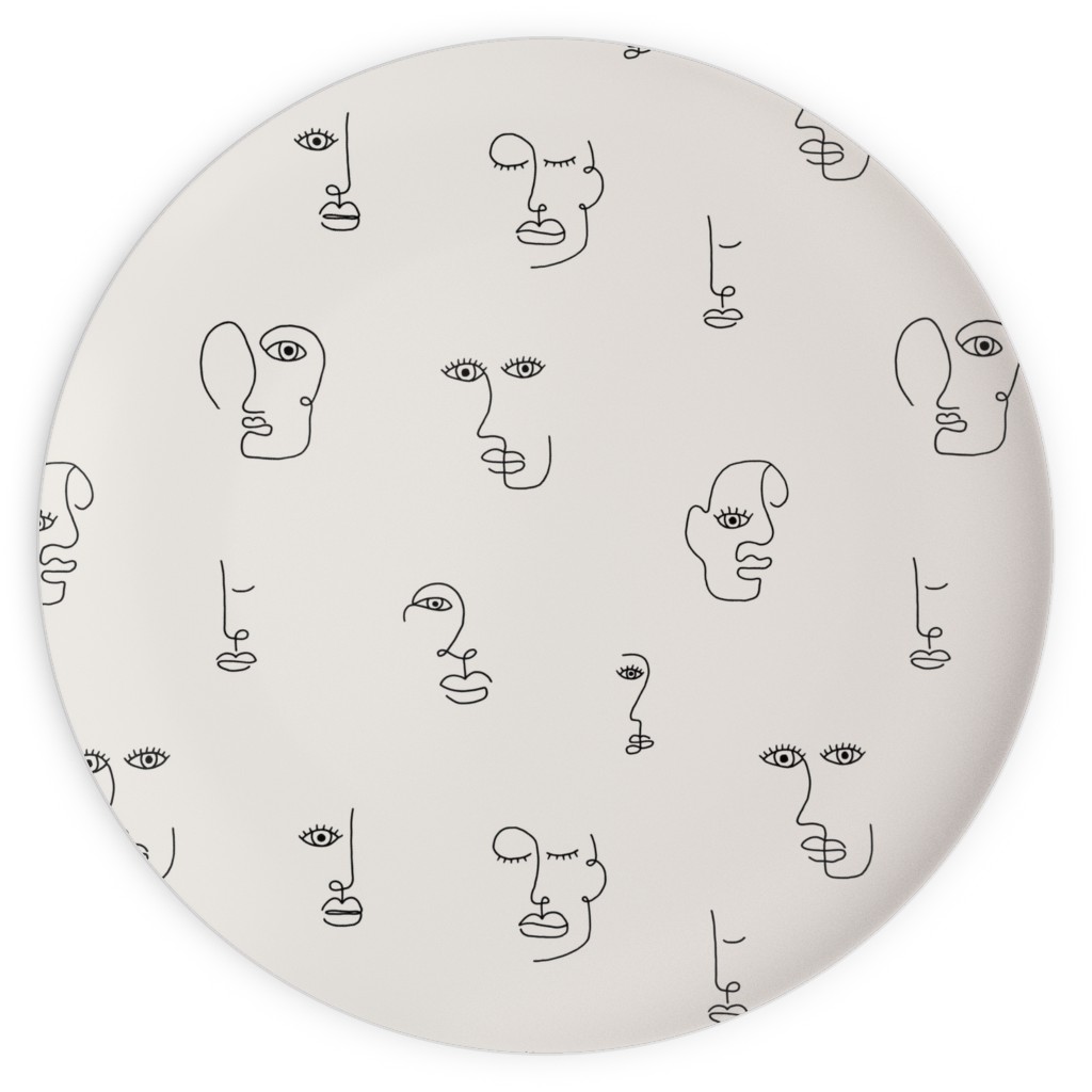 Minimalist Feminist Faces - Line Drawing Plates, 10x10, Beige