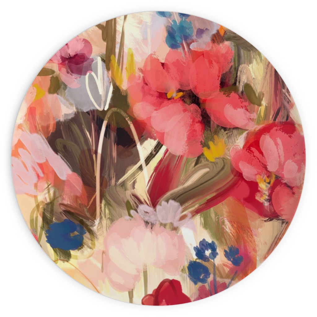 Painterly Abstract Floral Plates, 10x10, Pink, Bright Pink