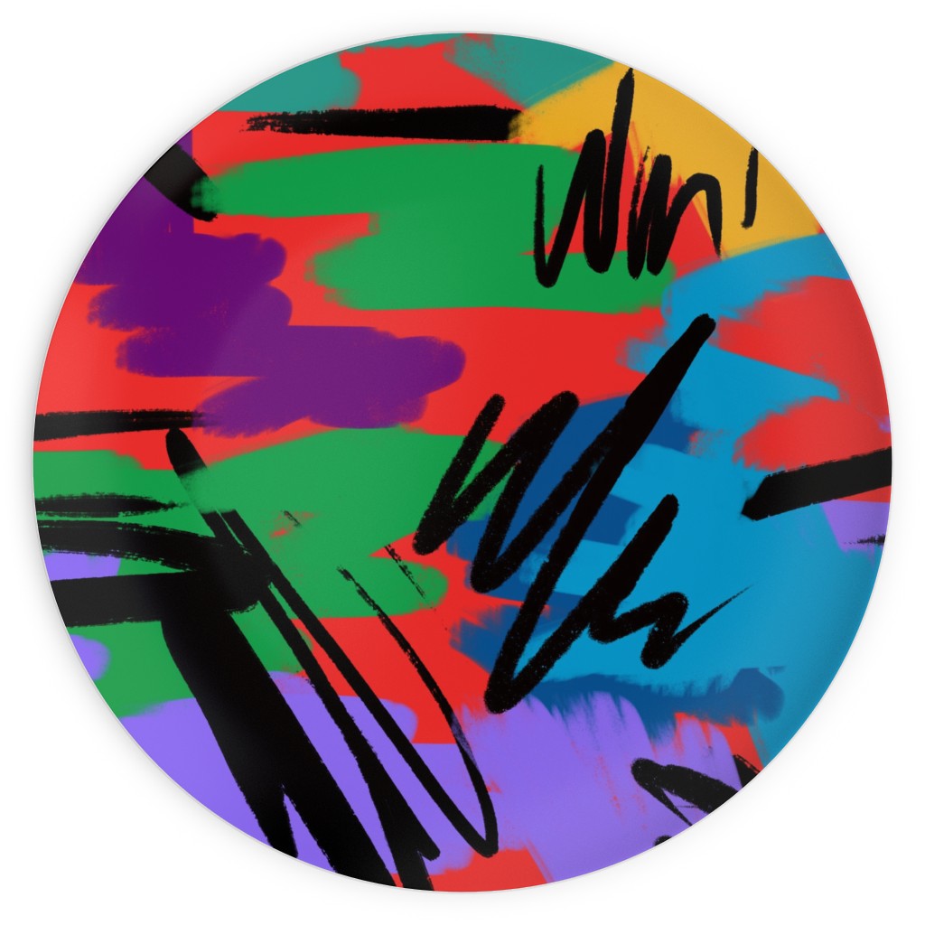 09- Multicolored Brush Strokes Plates, 10x10, Multicolor