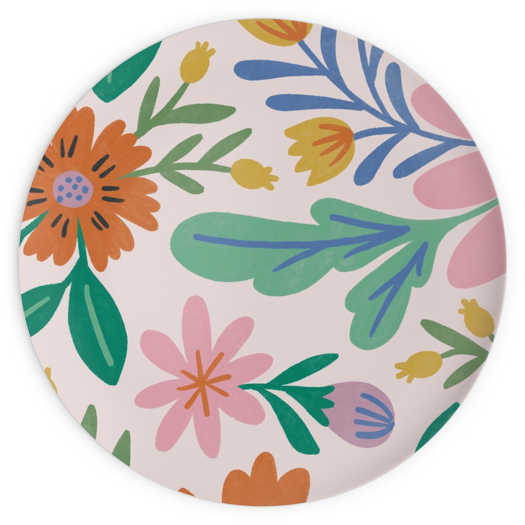 Happy Flowers - Multi on Pink Plates, 10x10, Multicolor