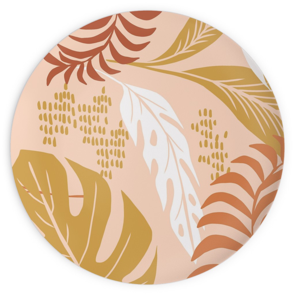 Paradiso - Tropical Palm Fronds - Golden Blush Plates, 10x10, Pink