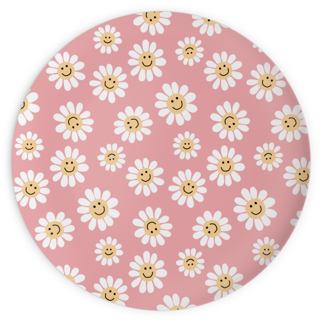 Smiley Daisy Flowers - Pink Plates, 10x10, Pink