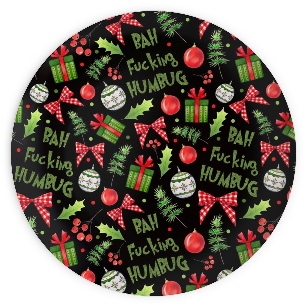 Bah Fucking Humbug Sarcastic Christmas on Black Plates, 10x10, Multicolor