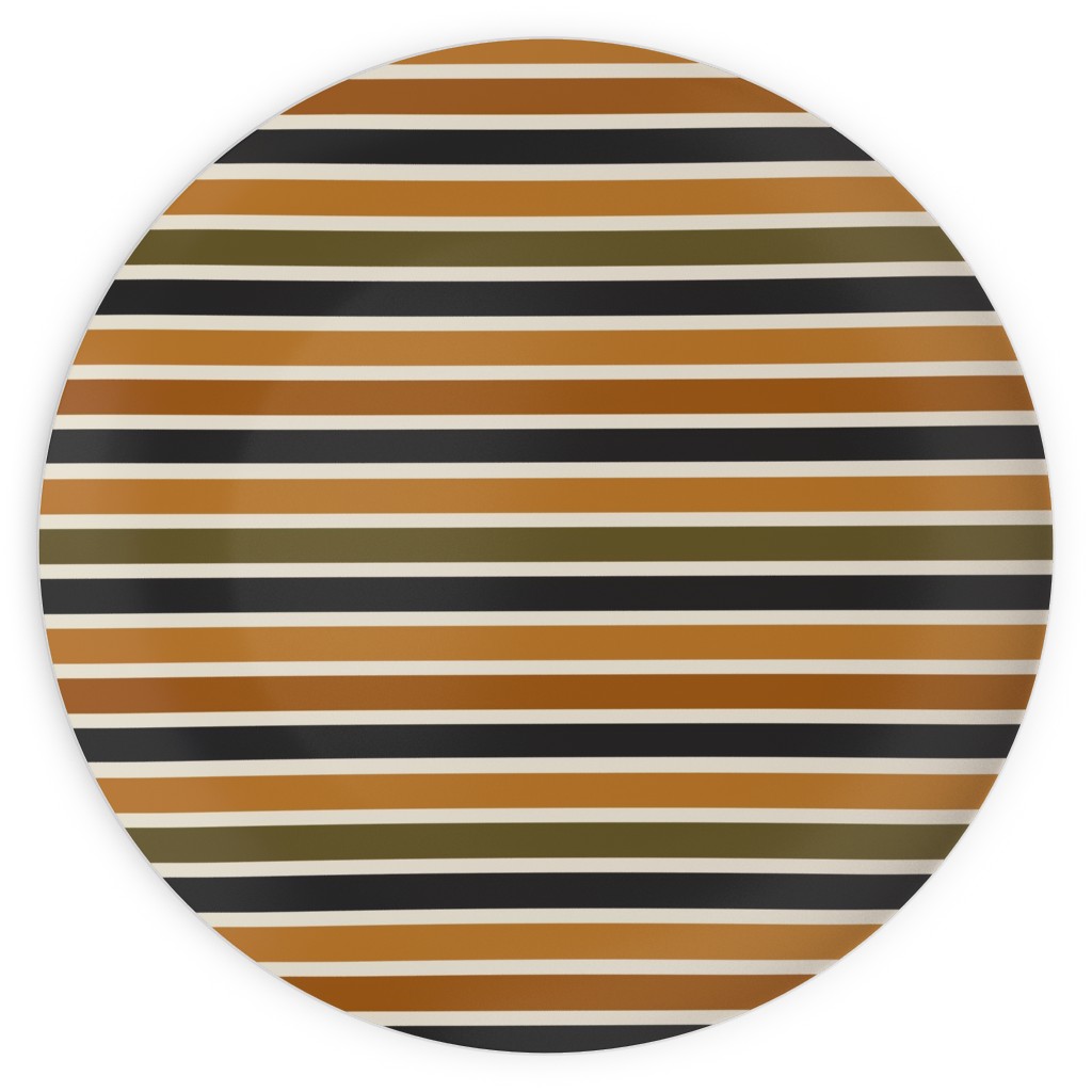 Halloween Stripes With Orange and Olive Green Plates, 10x10, Orange