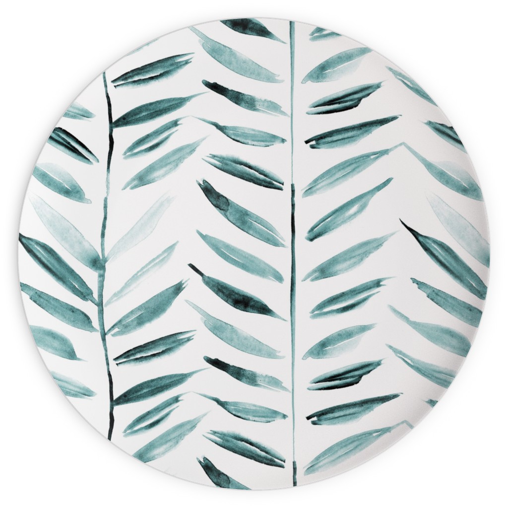 Leaves Herringbone - Watercolor Nature - Emerald Plates, 10x10, Green, Classic Green